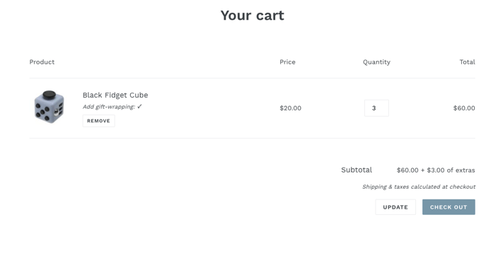 Add one option item for the entire cart only charges the customer once for the option.