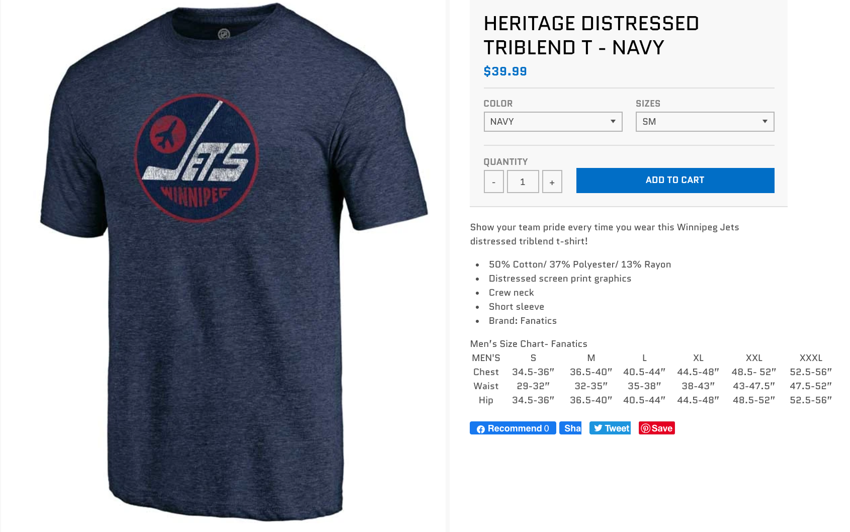 Image of Winnipeg Jet's shirt for sale from True North