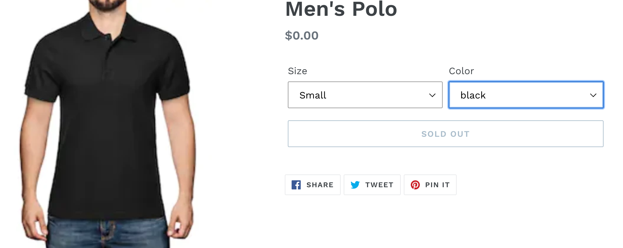 Image of men's black polo shirt for sale on web store 