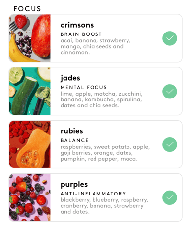 Screenshot of colorful product choices