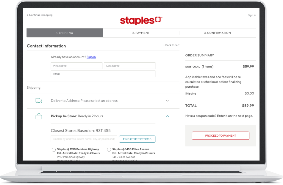 Laptop open to Staples Canada' product page