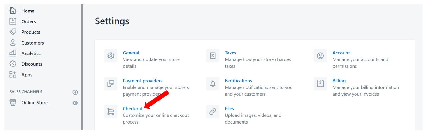 Shopify Checkout settings