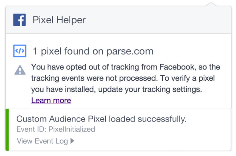 You have opted out of tracking Facebook pixel error message