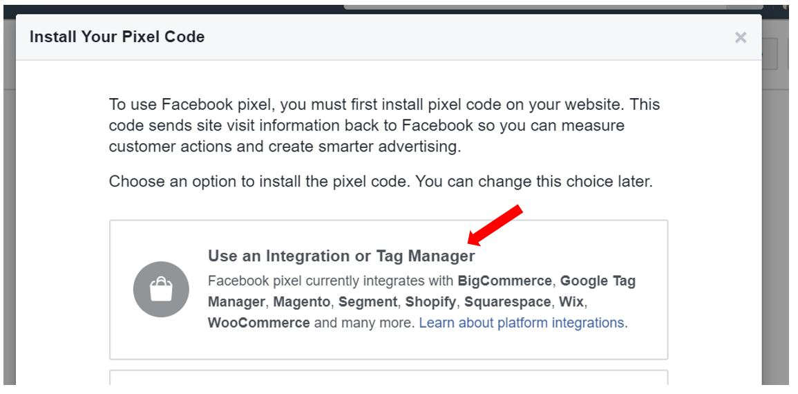 Use an Integration or Tag Manager Facebook
