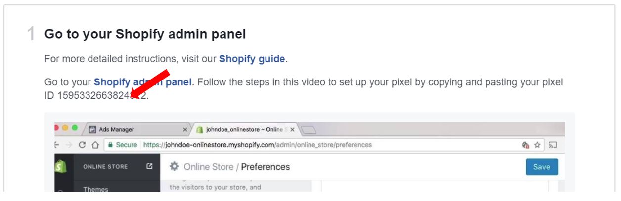 Your Shopify Admin Panel Pixel ID