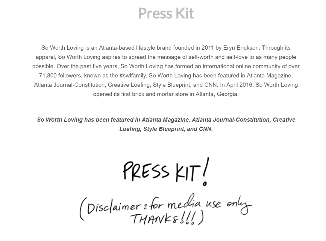 ecommerce store press kit example